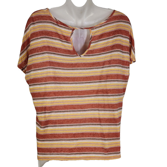 C & C California Womens T Shirt Medium Striped Cropped Linen Orange Yellow Beach - Picture 2 of 7